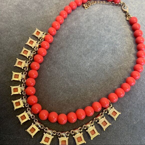 Banana republic blood orange beaded rhinestone layered statement necklace - Picture 10 of 11